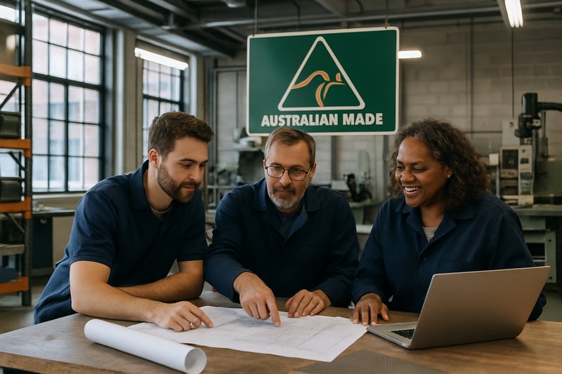 Australian manufacturers collaborating in a modern industrial workspace